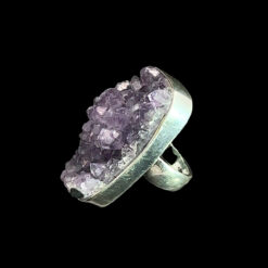 Alternative view of Bague argent  et améthyste brute rectangulaire - Taille 53