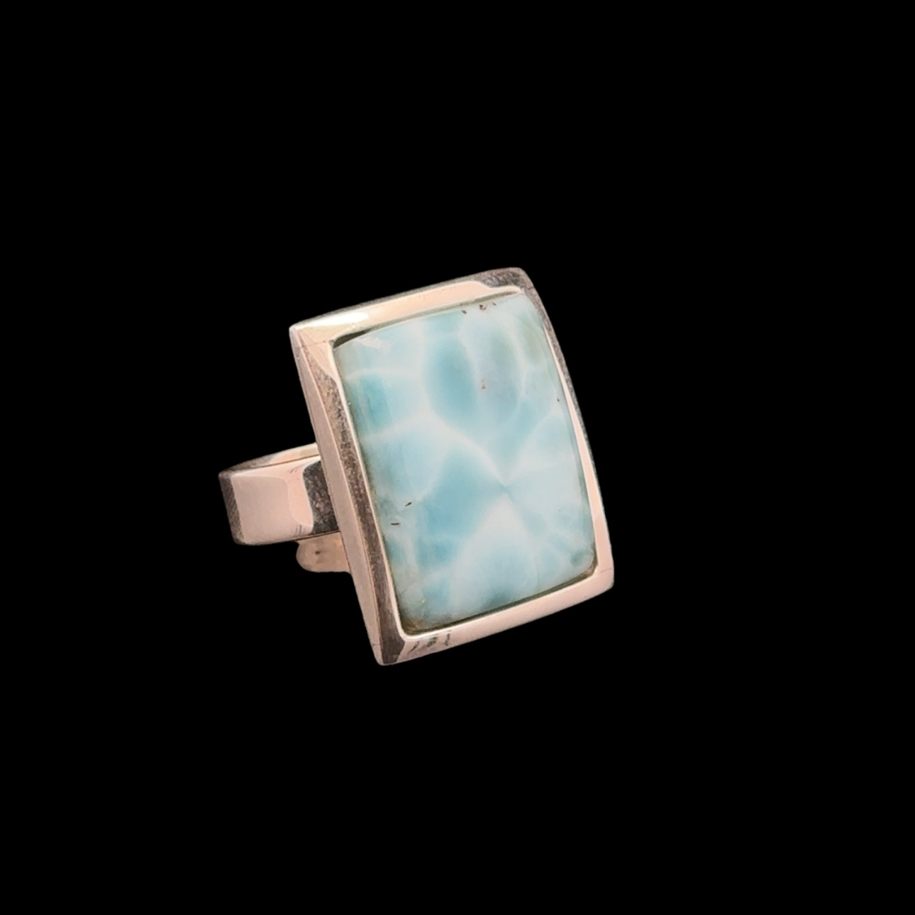 Adjustable Larimar and 925 Silver Ring