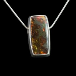 Rectangular ammolite and 925 silver pendant