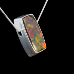 Alternative view of Rectangular ammolite and 925 silver pendant