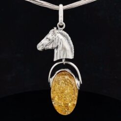 Pendentif cheval ambre et argent 925