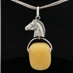 Pendentif cheval ambre et argent 925