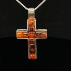 Pendentif croix ambre et argent 925
