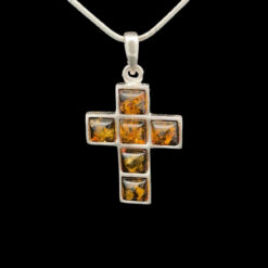 Alternative view of Pendentif croix ambre et argent 925