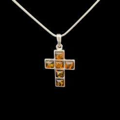 Pendentif croix ambre et argent 925