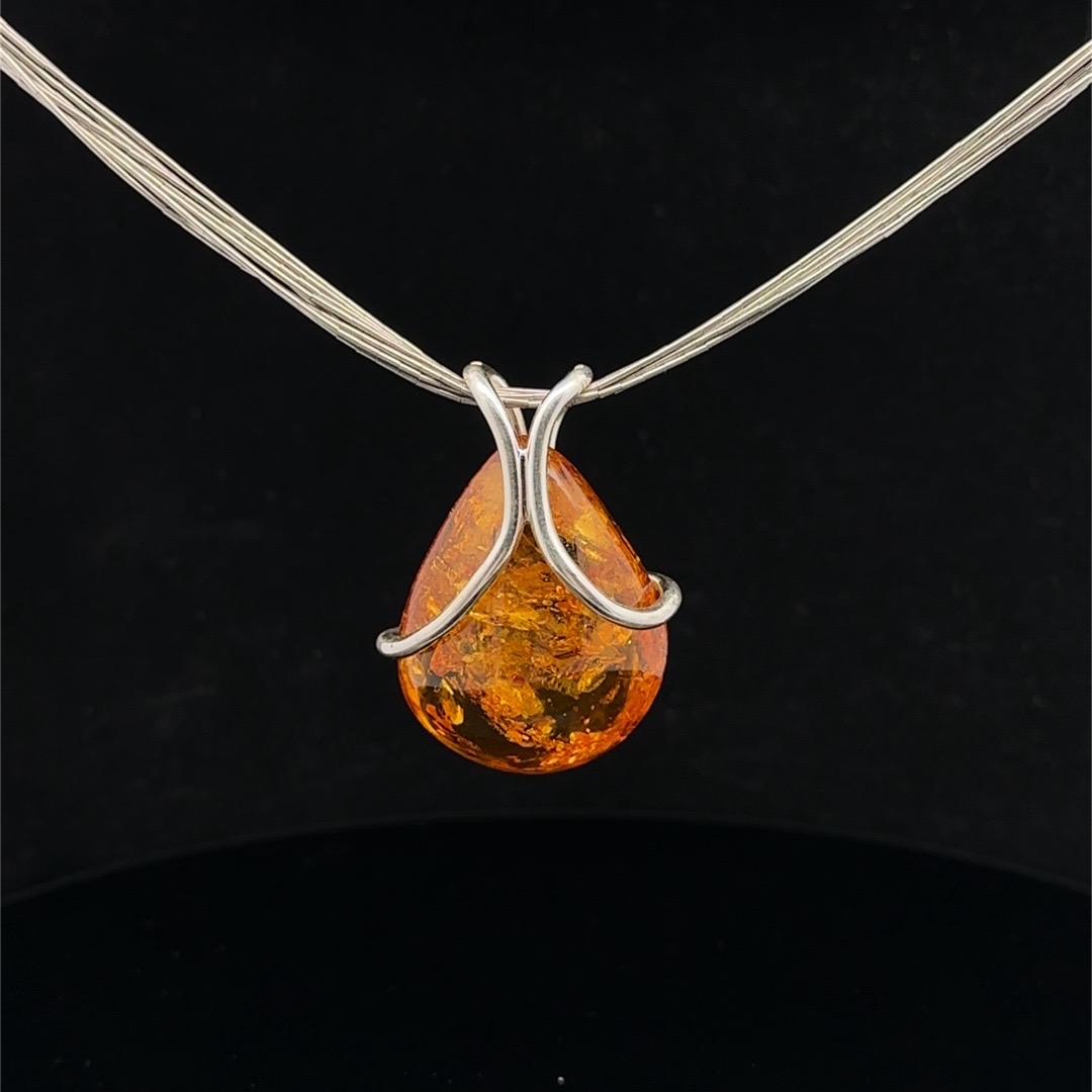 Large teardrop amber and 925 silver pendant - Image 2
