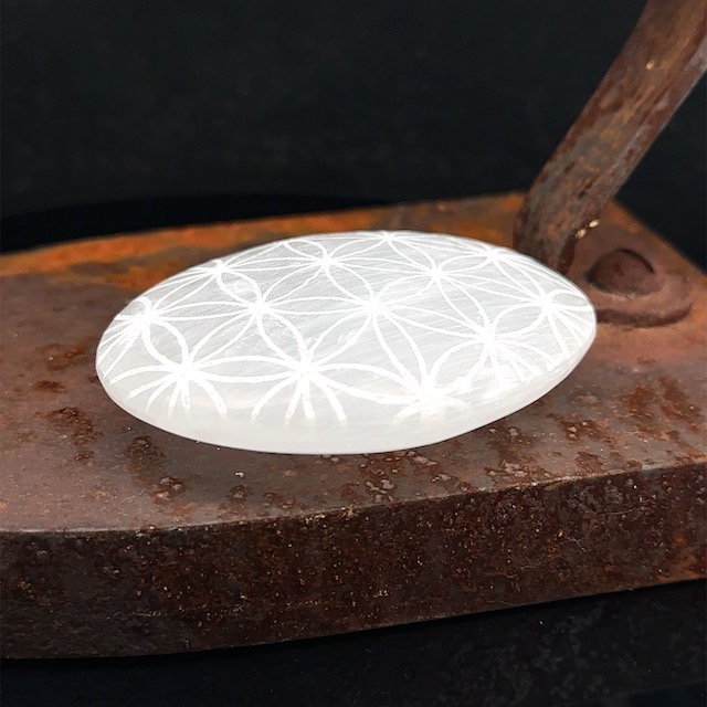 Selenite Flower of Life Palm Stone
