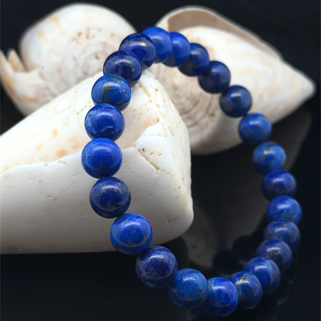 AA-quality round lapis lazuli stone bracelet, 4 to 8 mm