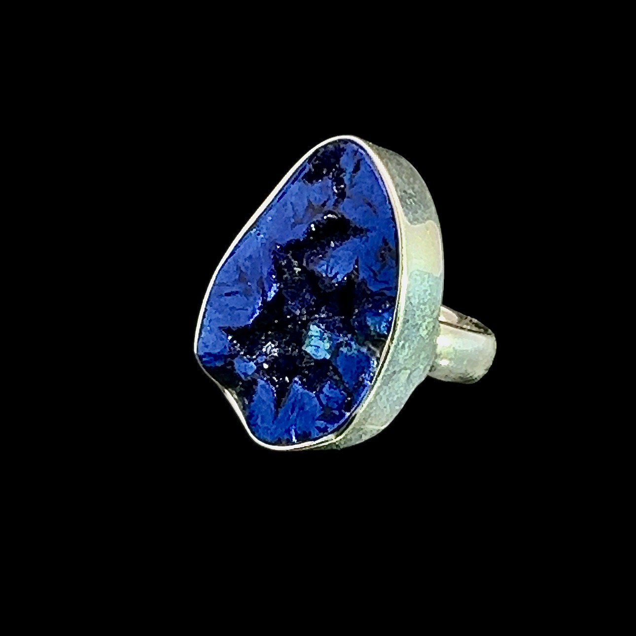 925 Sterling Silver Azurite Druzy Ring, Size 56 - Image 3