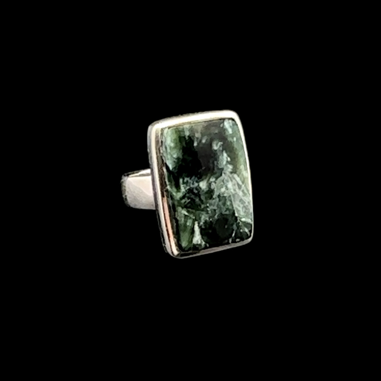 Bague rectangulaire en argent 925 et séraphinite Taille 60 – Image 2
