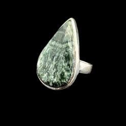 925 Sterling Silver Teardrop Seraphinite Ring, Size 59