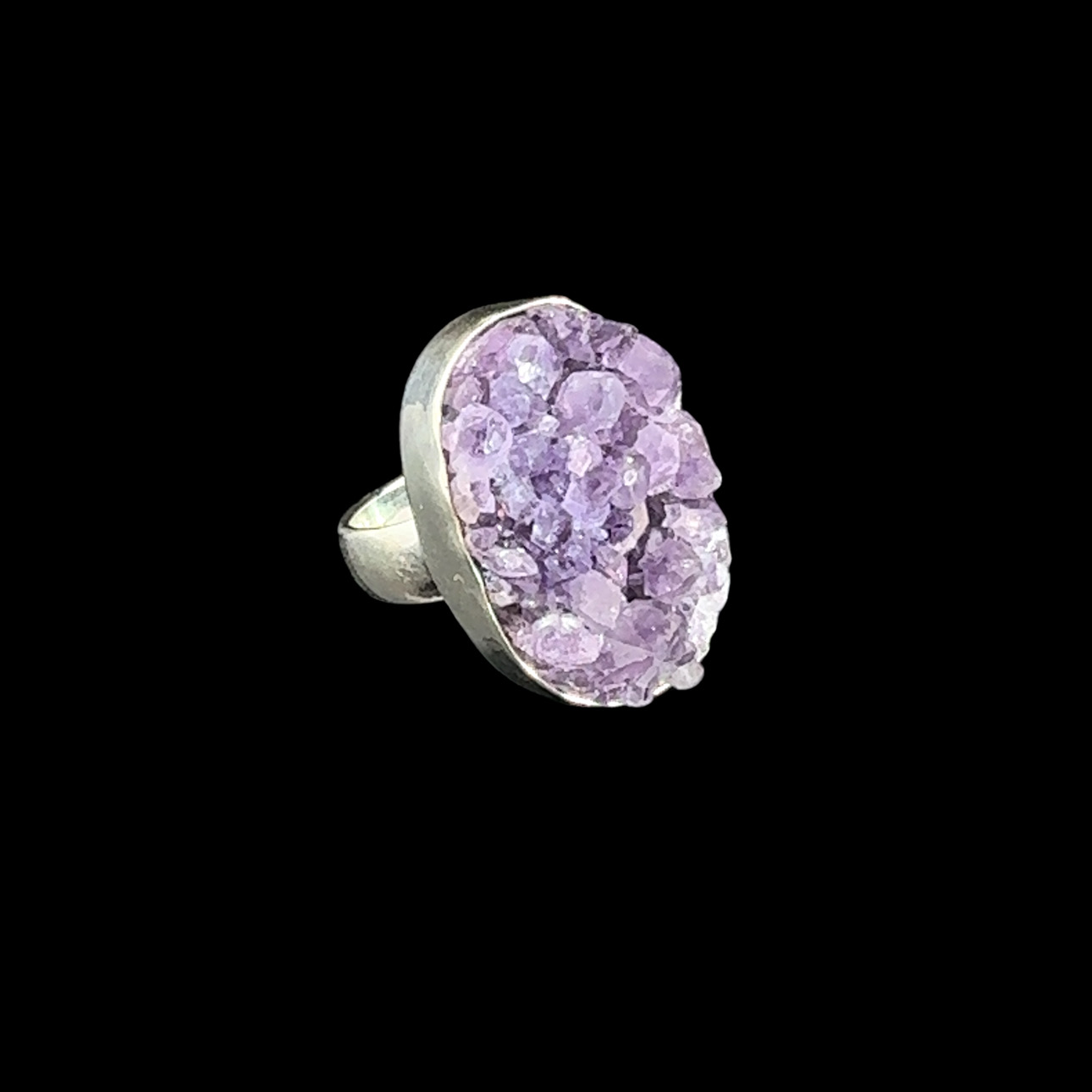 Silver ring with raw oval amethyst - Size 58