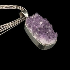 Pendentif ovale en cristaux d'améthyste et argent  35x22mm