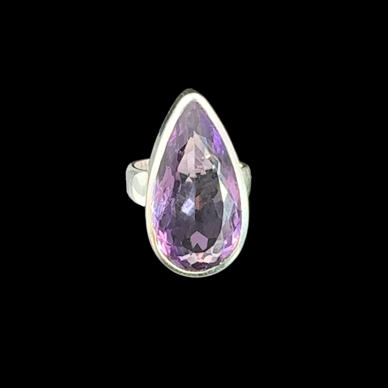 925 silver and faceted amethyst teardrop ring - Size 54 - Image 2