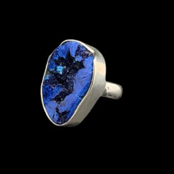 925 Sterling Silver Azurite Druzy Ring, Size 56