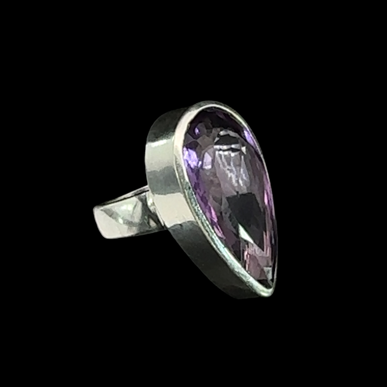 925 silver and faceted amethyst teardrop ring - Size 54 - Image 3