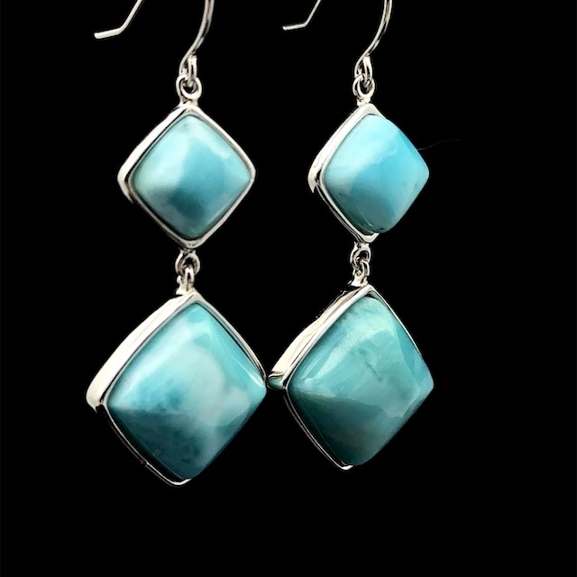 Diamond-shaped larimar and rhodium-plated 925 silver earrings - Image 5
