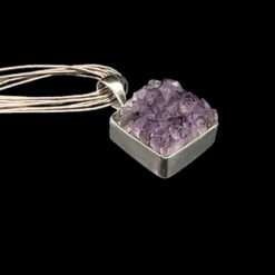 Pendentif carré en cristaux d'améthyste et argent  18x18mm