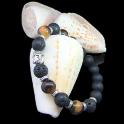 Frosted onyx, tiger’s eye, lava stone and Buddha head bracelet 10 mm