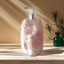 Raw rose quartz soap dispenser