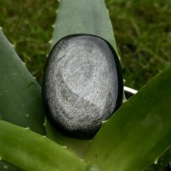 Grand galet en obsidienne argentée