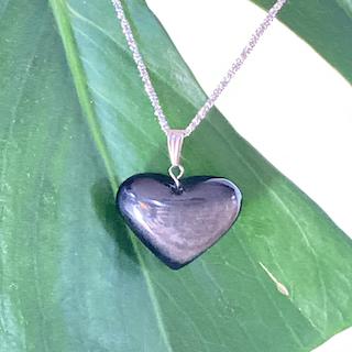 Silver sheen obsidian heart pendant - Image 4
