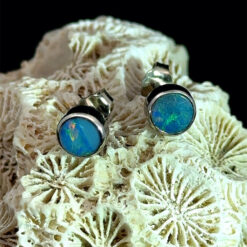Opal and platinum-plated silver stud earrings