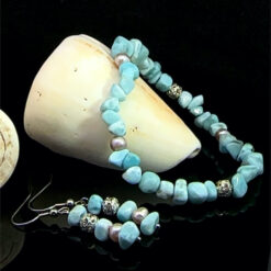 Bracelet et boucles d'oreilles chips en larimar