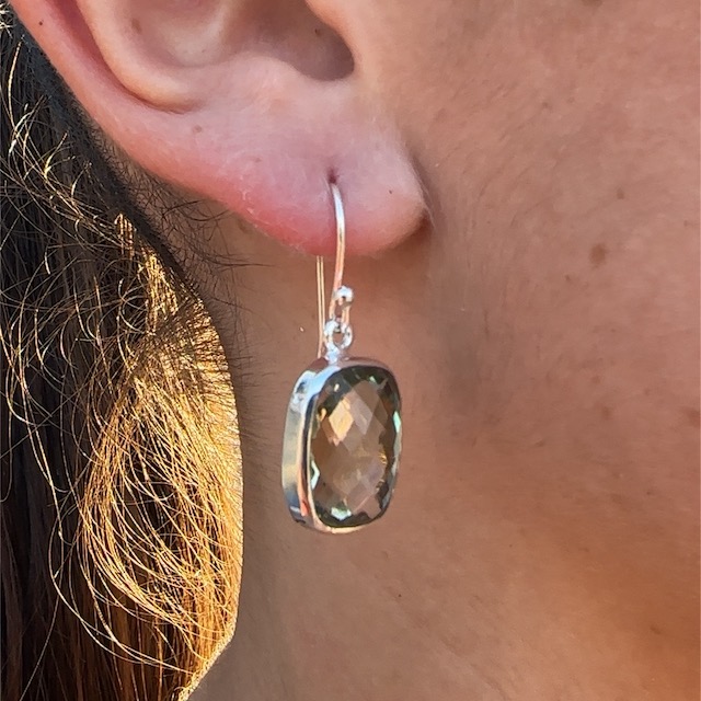 Faceted prasiolite and 925 silver earrings - Image 2
