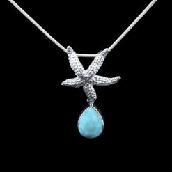 Faceted Larimar teardrop pendant with starfish
