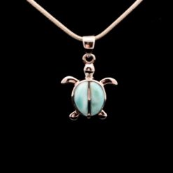 Pendentif tortue en Larimar et argent rhodié