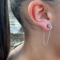 Clous d'oreilles chaîne en labradorite et argent 925 rhodié