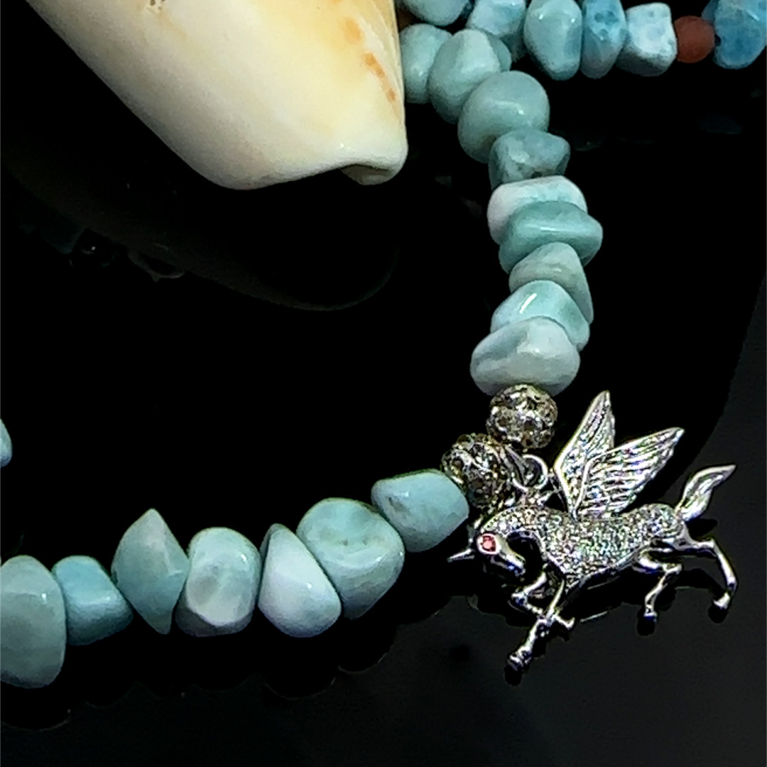 Children's larimar necklace with unicorn pendant - Image 2