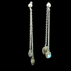 Boucles d'oreilles pendantes chaîne argent 925 rhodié et labradorite