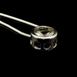 Alternative view of Round faceted prasiolite and rhodium-plated silver pendant