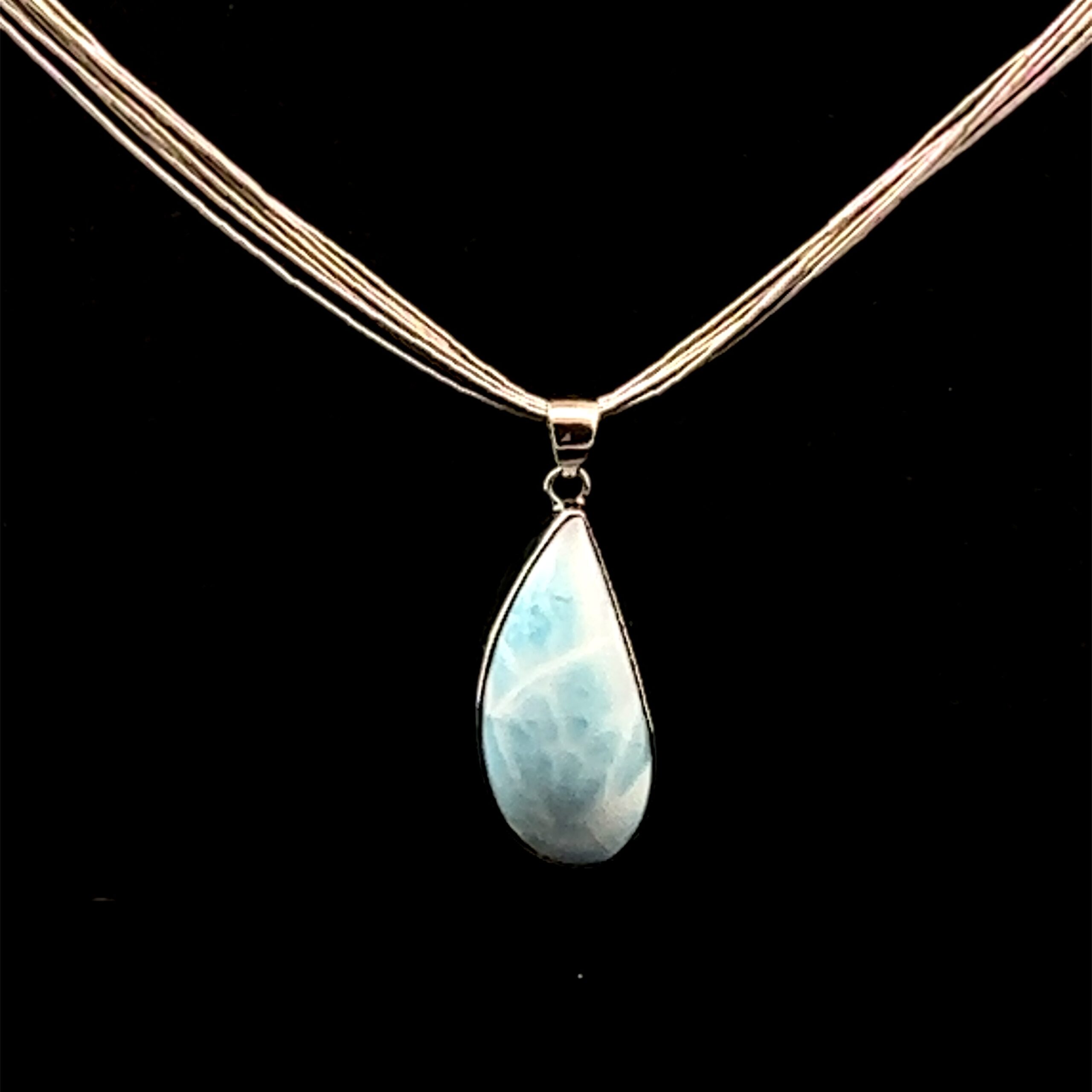 Larimar and 925 Silver Teardrop Pendant