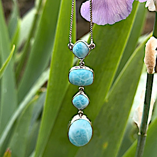 Adjustable larimar and rhodium-plated silver necklace - Image 2