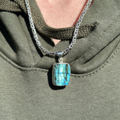 Pendentif mixte en labradorite brute forme rectangulaire