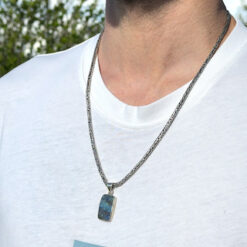 Pendentif mixte en labradorite brute et argent 925
