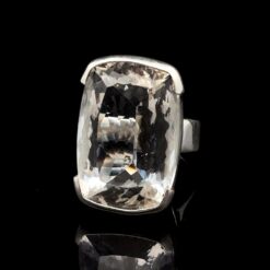 Faceted Rock Crystal Rectangular Ring, Size 58