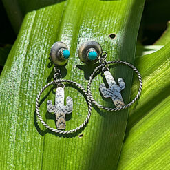 Créoles cactus en turquoise et argent 925