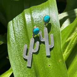 Boucles d'oreilles cactus en turquoise et argent 925