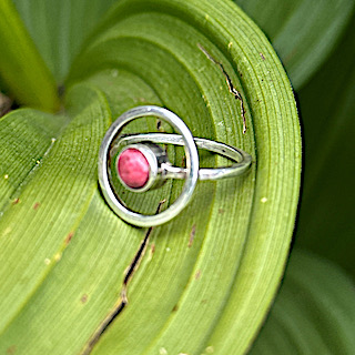Thulite and silver ring with adjustable band