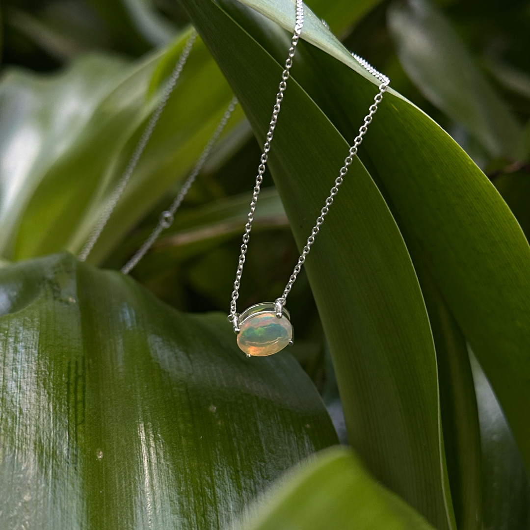 Delicate Necklace with Oval Ethiopian Opal