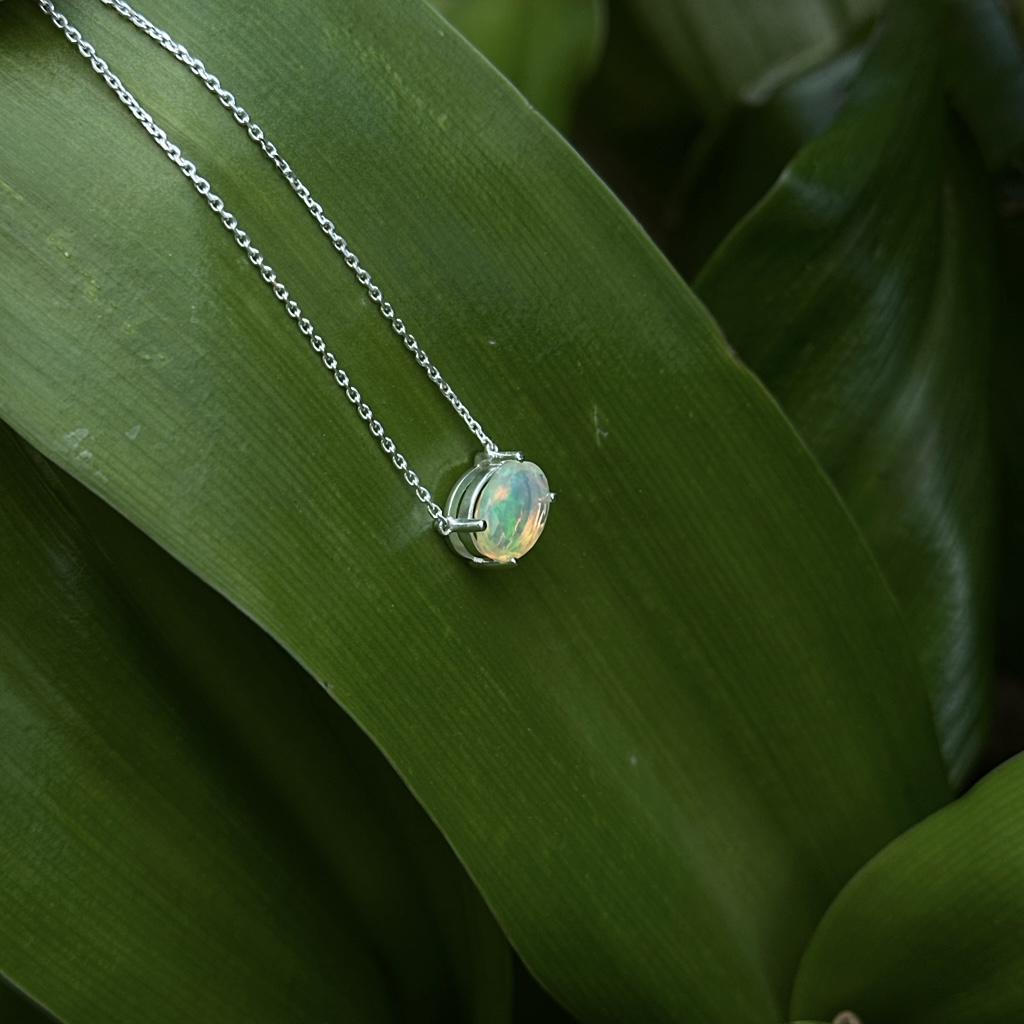 Delicate Necklace with Oval Ethiopian Opal - Image 7