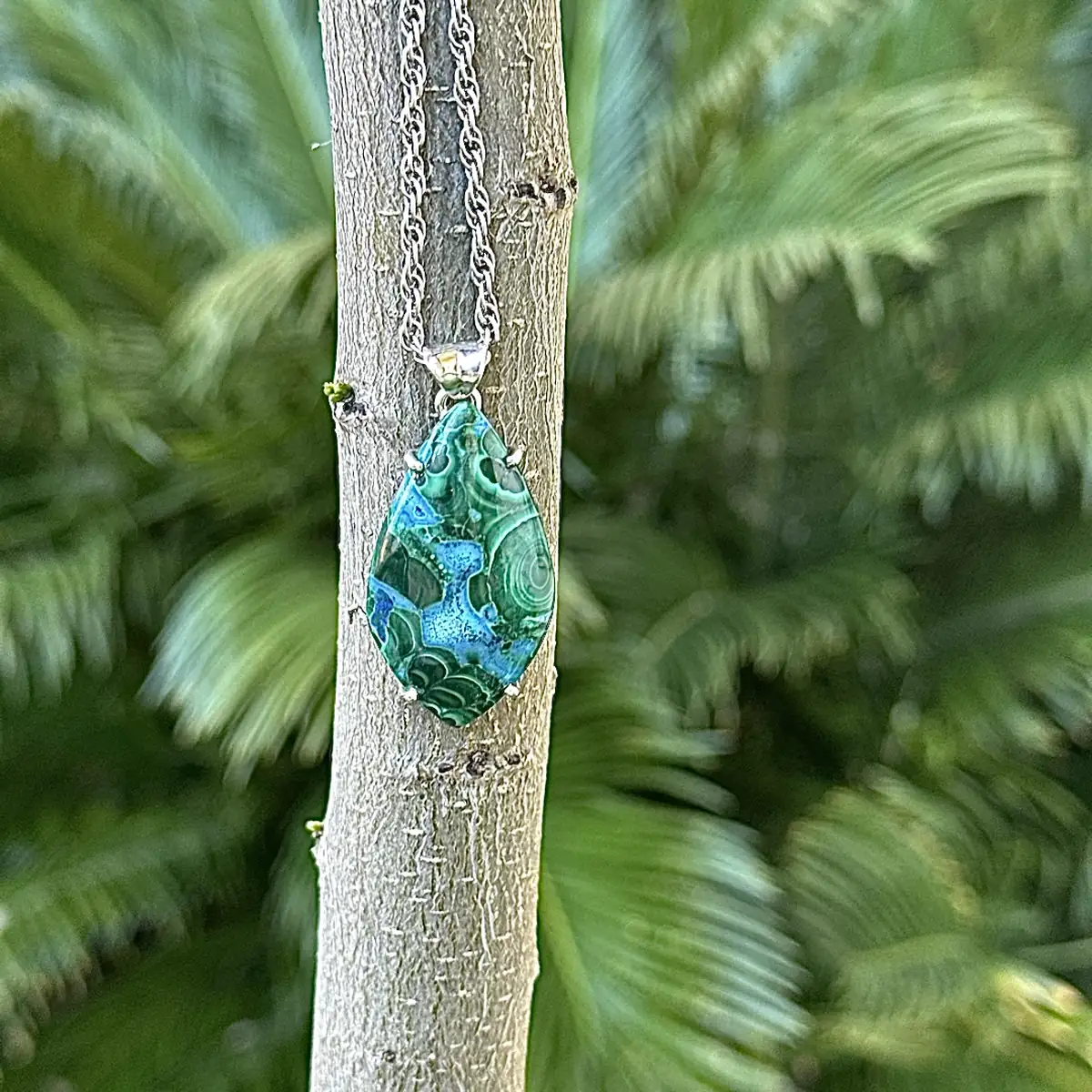 Oval chrysocolla malachite pendant