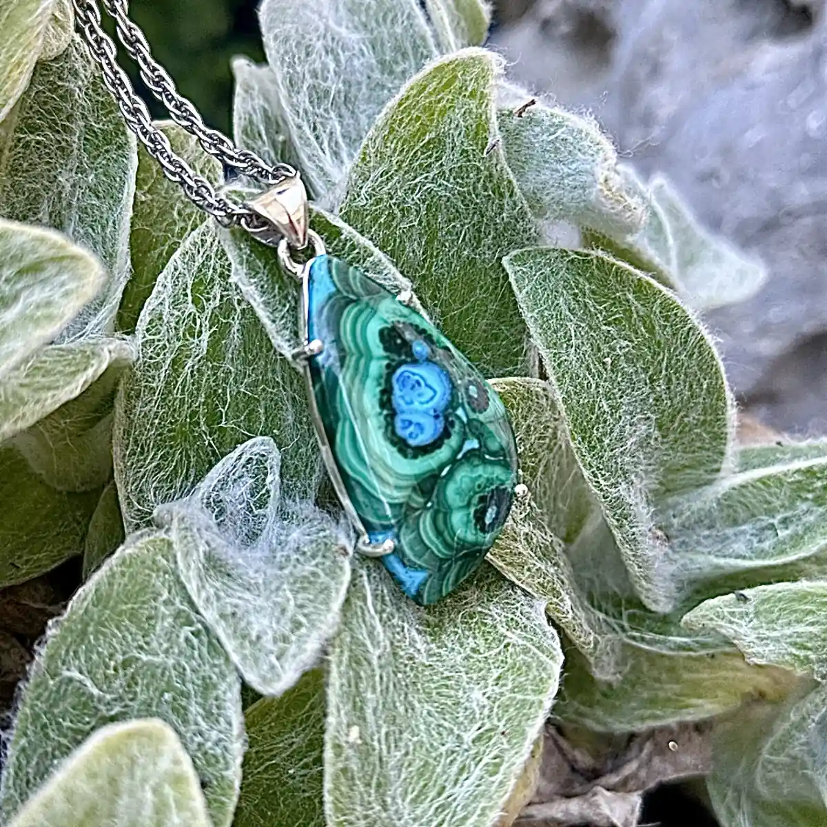 Freeform chrysocolla malachite pendant - Image 3