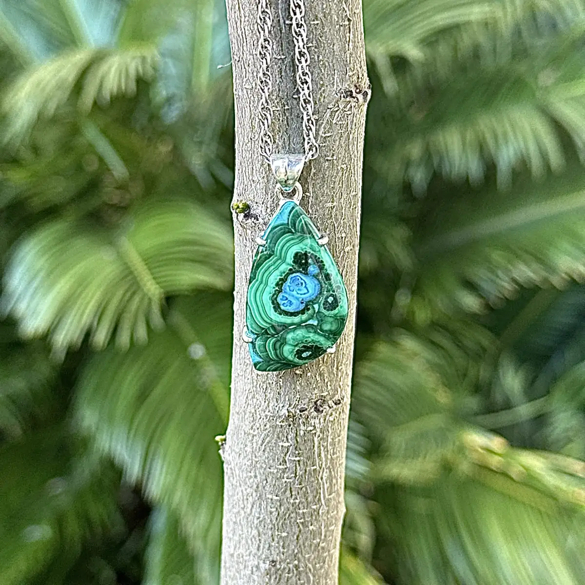 Freeform chrysocolla malachite pendant