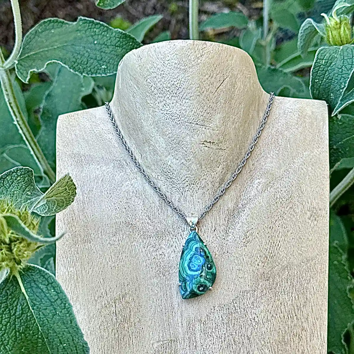 Freeform chrysocolla malachite pendant - Image 4